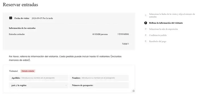 Introduzca la información del visitante